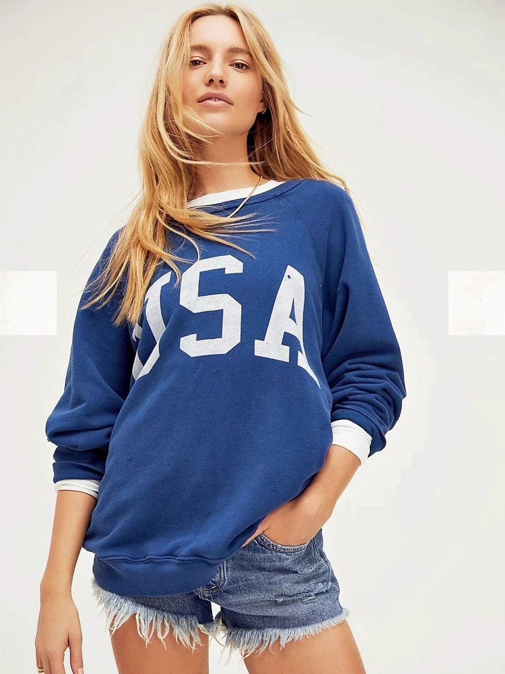 Free People Blue USA Sweatshirt